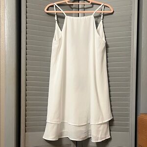 Simple White Layered Adjustable Spaghetti Strap A-line Dress, Deep V-Back, Sz S